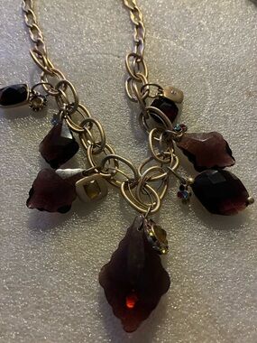 Gold Chain Necklace with Dark Red glassCharms